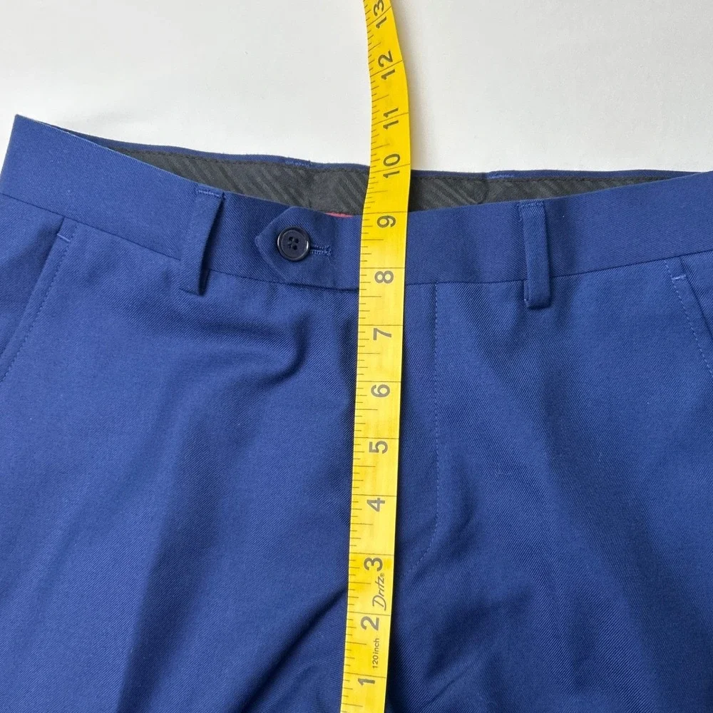 Renoir Mens Slim Fit 2 Button Flat Front 2 Piece Suit Size 34/28 Royal Bluel